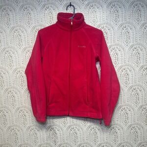 Columbia Fleece Jacket Women's Red Full Zip Mock Neck Size S